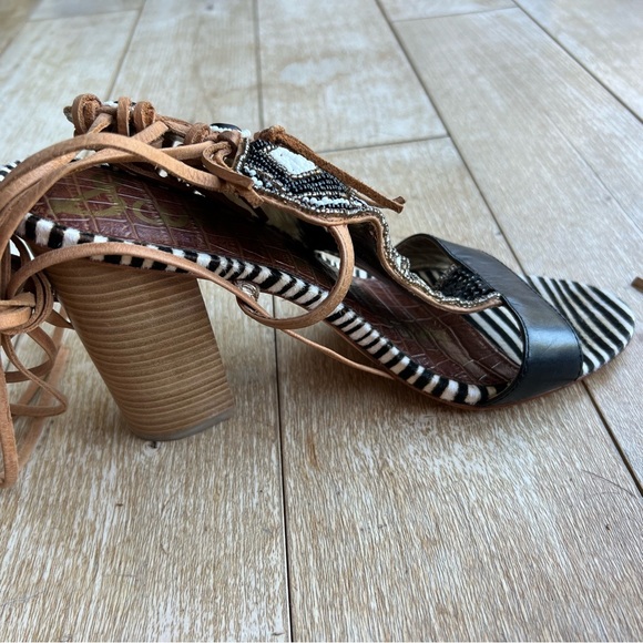 Sam Edelman Sandals Yates Tribal Beaded Wraparound High Heel Black & Soft Saddle - Picture 9 of 16